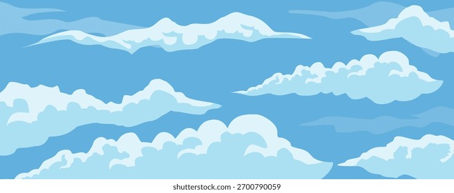 
céu claro azul com nuvens brancas, nuvens de caixa com céu claro. céu claro caixa. desenhos animados nuvens grossas