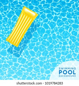 Clear blue swimming pool water background with floating air mattress. For banners, backgrounds, social media, spring break, travel, and summer. Vector illustration.