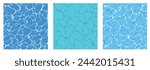 Clear blue water surface seamless pattern illustration set. Sea waves abstract backgrounds. Modern flat cartoon background design with tranquil turquoise ripples. Summer vacation backdrop collection