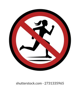 Ein klares und kräftiges Symbol, das eine schwarze Silhouette einer laufenden Person darstellt, die in einem roten Kreis eingeschlossen ist, der von einer diagonalen Linie gekreuzt wird. Dieses allgemein anerkannte Symbol kommuniziert ein Verbot des Laufens, das häufig in öffentlichen Räumen wie Schwimmbädern, Krankenhäusern, Schulen und Sicherheitszonen verwendet wird. Das kontrastreiche Design sorgt für sofortige Sichtbarkeit und Verständlichkeit und ist somit ideal für Beschilderung, Unterrichtsmaterialien und Sicherheitskommunikation.