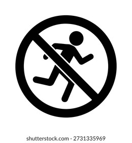 Clear and bold icon depicting a black silhouette of a person running, enclosed within a red circle crossed by a diagonal line. This universally recognized symbol communicates a prohibition against running, commonly used in public spaces such as swimming pools, hospitals, schools, and safety zones. The high-contrast design ensures immediate visibility and comprehension, making it ideal for signage, instructional materials, and safety communications.