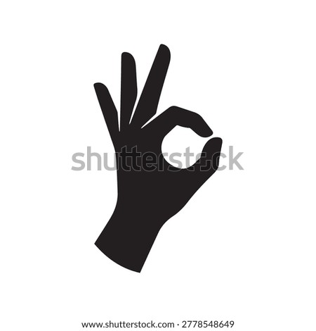 A clear, bold silhouette of a hand making an OK gesture with subtle internal shading to define finger and thumb curves against a plain white background.