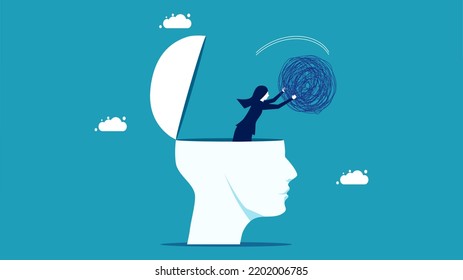 Clear brain. The businesswoman cleared the chaos in brain. vector illustration