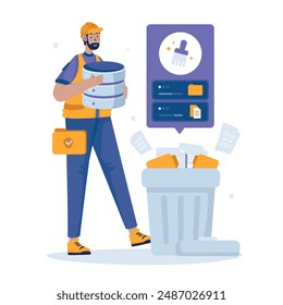 Clear cache storage management, Document files maintenance, Vector illustration