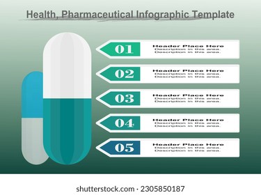 Clear, clean, beautiful health business infographic. Capsule, Pill, tablet, medicine icon. Green tone.