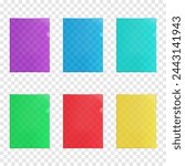 Clear color plastic L-shape file folder. Realistic mockup set on transparent background. Empty PVC corner document holder cover. Vector mock-up