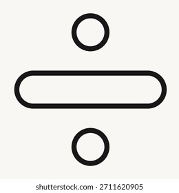 Um ícone de contorno preto claro e conciso representando o símbolo de divisão, ideal para contextos educacionais ou matemáticos.