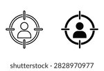 A clear and concise vector illustration featuring a silhouette of a person centered within a target or crosshair symbol. This icon powerfully represen