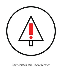 Um ícone visual claro e conciso, retratando um ponto de exclamação vermelho dentro de um triângulo, delimitado por um círculo. Seu objetivo é simbolizar risco, cautela ou atenção imediata a possíveis