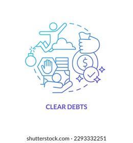 Icono de concepto de degradado azul de deudas claras. Evitar usar dinero de crédito. Invertir la ilustración de la línea delgada del proceso de preparación abstracta. Dibujo de contorno aislado. Se usa una fuente Myriad Pro-Bold
