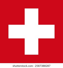 A clear depiction of the Swiss flag, featuring a bold white cross against a solid red background. Represents Swiss national identity and principles.