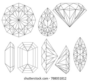 Clear Diamond Crystals Construction Vector Clip Art Set of 8 Gemstone illustrations