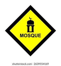 Clear diamond shaped mosque warning sign, perfect for directional guidance and religious information. Essential for road safety, travel, and community awareness