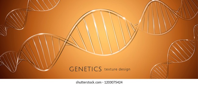 Clear DNA strand in glass texture on brown banner in 3d illustration