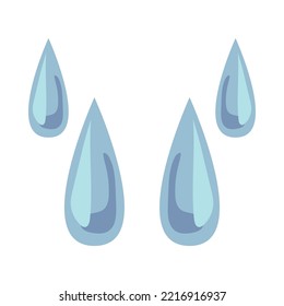 Clear drops of water flat vector illustration. Simple droplets of sweat, rain or tears from crying isolated on white background. Emotions, nature concept for graphic design