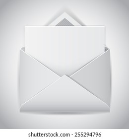Clear e-mail vector icon, realistic open envelope with empty letter
