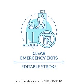 Clear emergency exits concept icon. Workplace safety elements. Keep fire exit ways clear from obstruction idea thin line illustration. Vector isolated outline RGB color drawing. Editable stroke