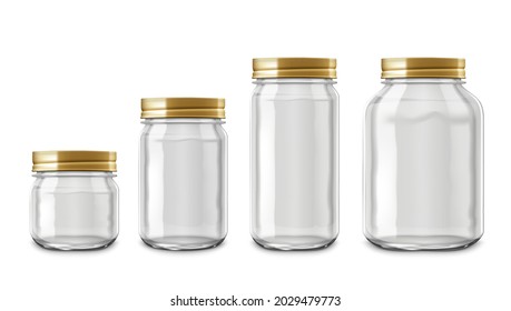 Jar De Vidrio Vacío Transparente Aislado En Fondo Blanco. Vector EPS10