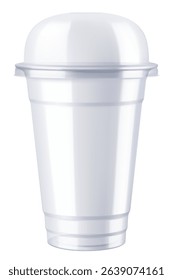 Clear empty plastic cup with sphere dome lid, isolated on transparent background. For milkshake and lemonade and smoothie. Takeaway beverage container. Realistic mockup, 3d vector illustration