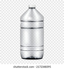 Clear empty plastic large water bottle with white screw cap on transparent background realistic vector mock-up