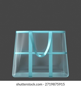 A clear, empty PVC tote bag with handles down, front view. Branding template. Eco-friendly, reusable bag. For storing, carrying, and shopping. Vector realistic illustration. Isolated on background.