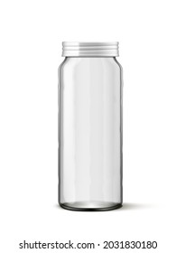 Vidrio Transparente Vacío Con Tapa Blanca De Metal. Vector EPS10