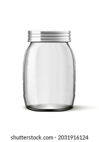 Vidrio Transparente Vacío Con Tapa Blanca De Metal. Vector EPS10
