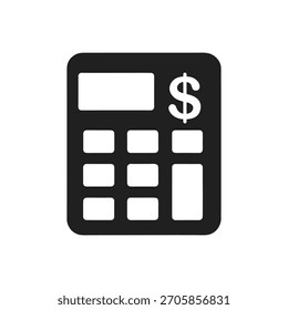 Un icono claro y plano de una calculadora con un signo de dólar, que simboliza los cálculos financieros, las tareas contables, el presupuesto y la gestión monetaria en un diseño simple.