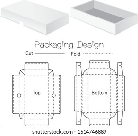 Clear Folding Carton Box With Diecut For Design, Detail, Banner, Background. White Handle Package Template Isolated On White And Black. Retail Pack With Dieline For Your Brand On It