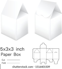 Clear Folding Carton Box With Diecut For Design, Detail, Banner, Background. White Handle Package Template Isolated On White And Black. Retail Pack With Dieline For Your Brand On It