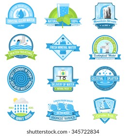 Clear fresh high quality pure water emblem set isolated vector illustration