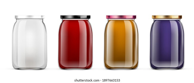 Clear Full Glass Jar For Branding. EPS10 Vector