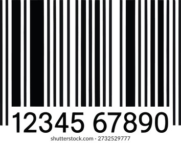 Un código de barras en blanco y negro claro y funcional con una secuencia numérica genérica (12345 67890) para fines de escaneo y Identificación.