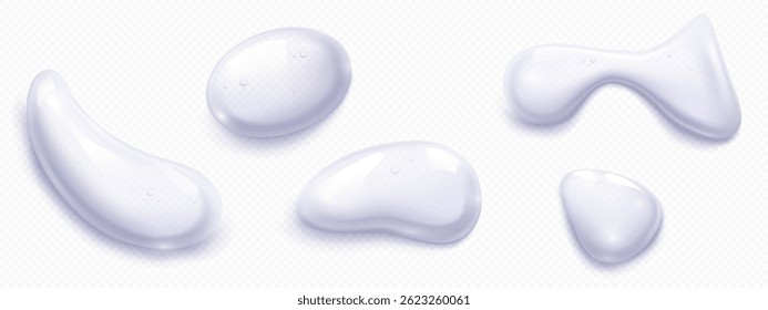 Colírio de gel claro - bolhas líquidas translúcidas e gotas de água brilhantes. Essência de soro transparente, hidratante de silicone ou elemento de design de produto cosmético. Ilustração realista do vetor 3d.
