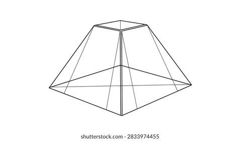 Clear geometric line drawing of a truncated square pyramid showing internal edges for architectural or educational use.