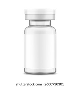 Clear glass ampoule mockup for cosmetology products. Vector illustration isolated on white background. Can be use for pharmacy cosmetic and other. Ready for your design. EPS10.