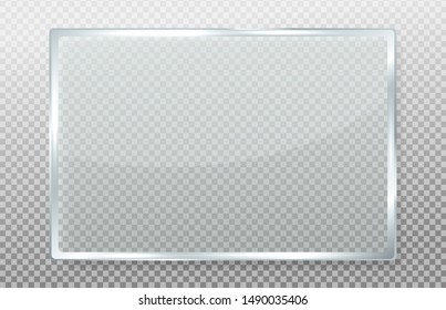 Clear Glass Banner. Clear Signage Made Of Glass With Realistic Reflections.