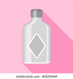 Clear glass bottle with squared sides icon. Flat illustration of clear glass bottle with squared sides vector icon for web