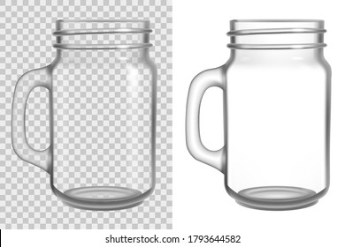 Clear glass cup mock up. Transparent mug isolated on white background. Empty mockup. Vector realistic 3d illustration.