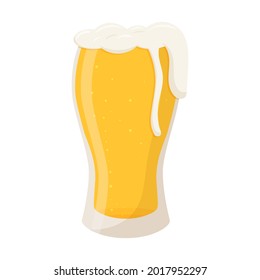 Ein klares Glas voller hellgelbem Bier. Ein Getränk mit niedrigem Alkoholgehalt. Flacher Cartoon-Stil einzeln auf weißem Hintergrund.Farbvektorgrafik.