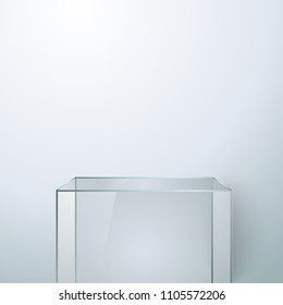 clear glass shelf vector, 3d glass stage