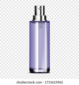 Clear Glass Spray Bottle On Transparent Background, Vector Mockup. Cosmetic Product Packaging, Template For Design