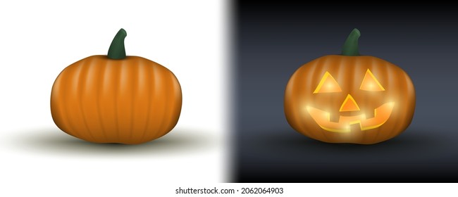 Clear And Glowing Halloween Pumpkin Isolated On Background. EPS10 Vector