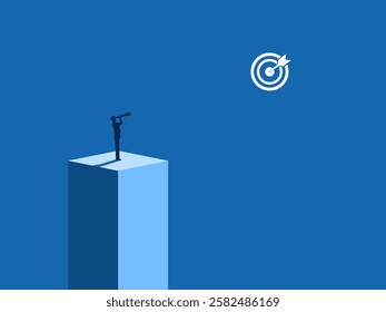 Clear goal, man looking at the target with a telescope