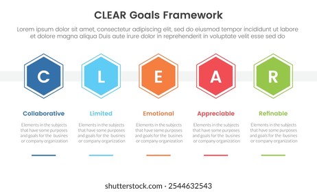 ANUNCIO de Plantilla de infografía con forma de hexágono de panal Horizontal con información de lista de 5 puntos para Vector de presentación de diapositivas