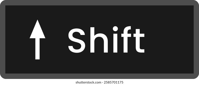 A clear graphic depicting a 'Shift' key, complete with an upward-pointing arrow, set against a dark backdrop. This image is ideal for user interface designs, instructional materials, or any context