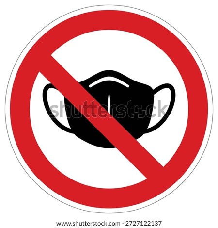 A clear graphic icon displaying a crossed-out face mask, communicating a policy of no masks allowed or masks not required in certain locations.