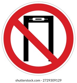 Um gráfico claro que indica a proibição de passagem através de uma arcada de detectores de metais eletrônicos. Perfeito para transmitir regras de segurança e zonas proibidas.