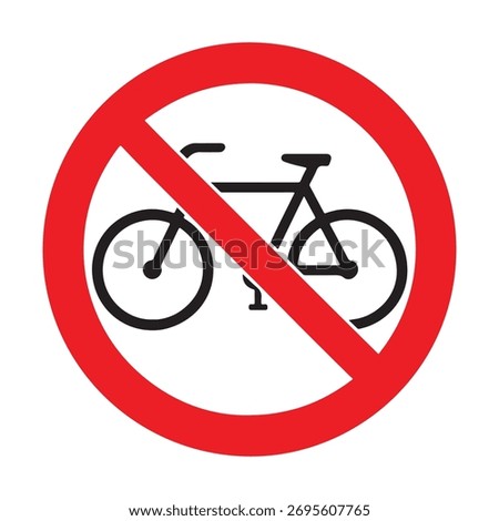 A clear graphic representation of a prohibitory traffic sign indicating that bicycles are not permitted in this area. Features a bicycle silhouette within a red circle and a diagonal red bar.