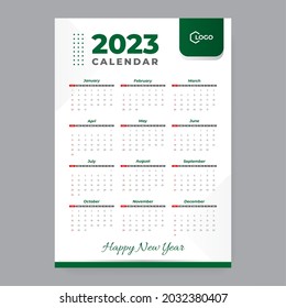 clear green 2023 calendar design